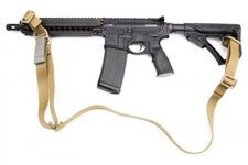 Vickers Coyote Brown Sling attached to M4 Carbine Blue-Force-Gear-109-600x400.jpg