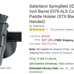 Safariland Springfield XD 9-mm, 40, 45 5-Inch Barrel 6378 ALS