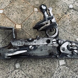 Inside view of a Flintlock , Musket lock.